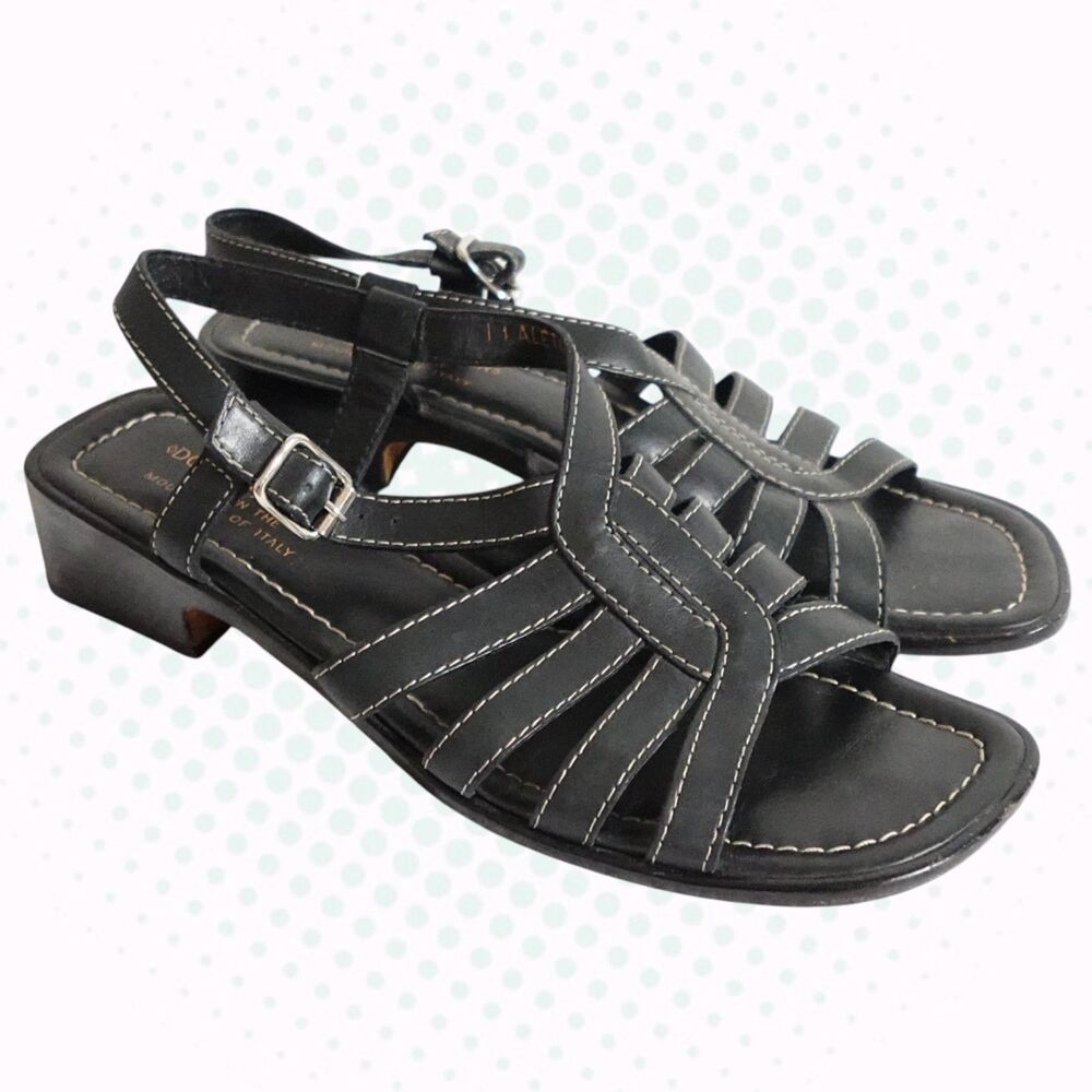 Vintage Donald J Pliner Black Leather Strappy Block Heel Sandals Size US 9Narrow